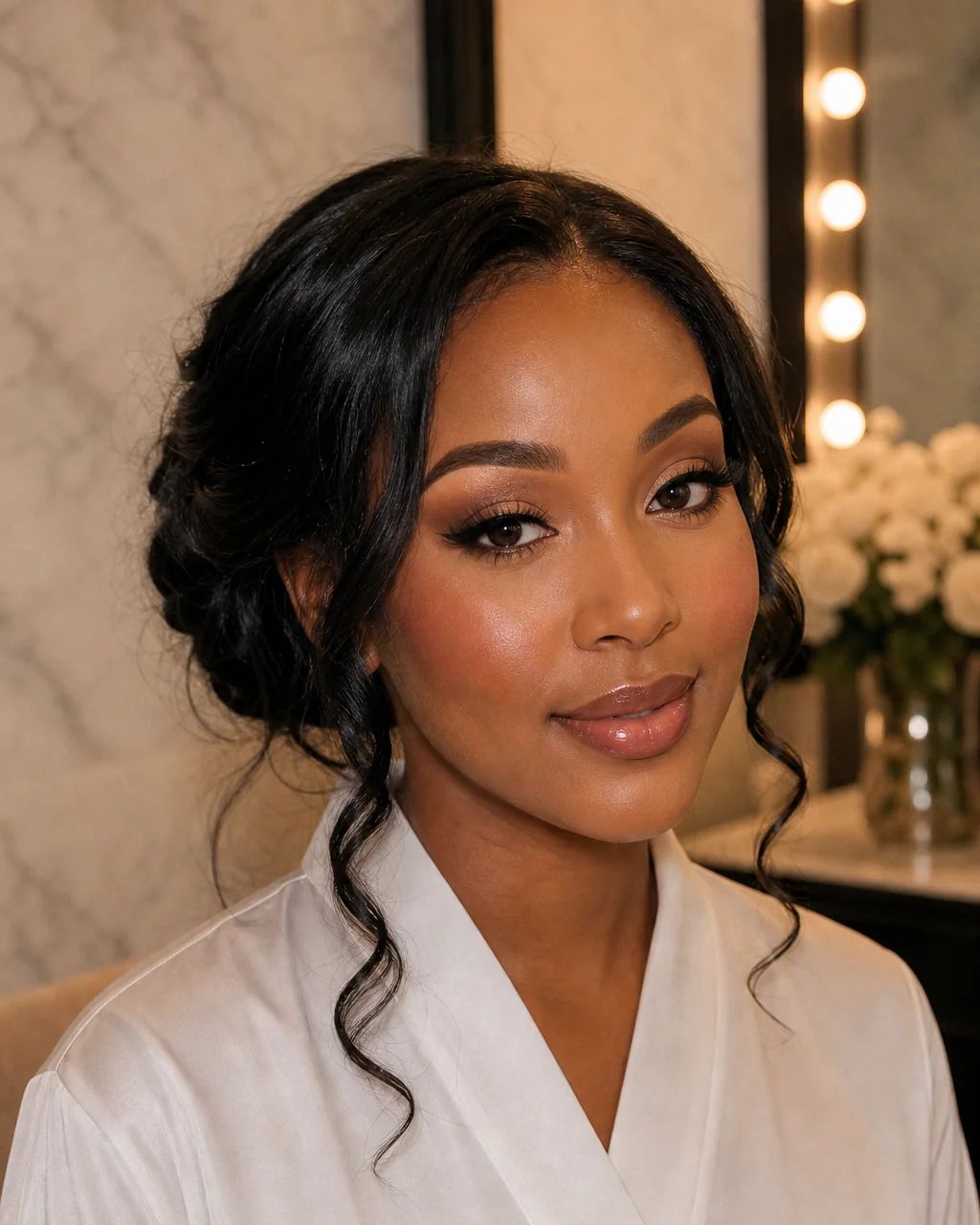 Bridal Trial makeup preview with romantic soft glam on a client