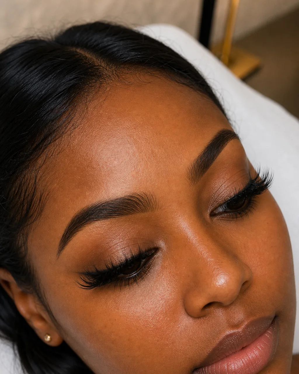 Kim K Wispy lash clusters with defined spike-and-filler texture on a client