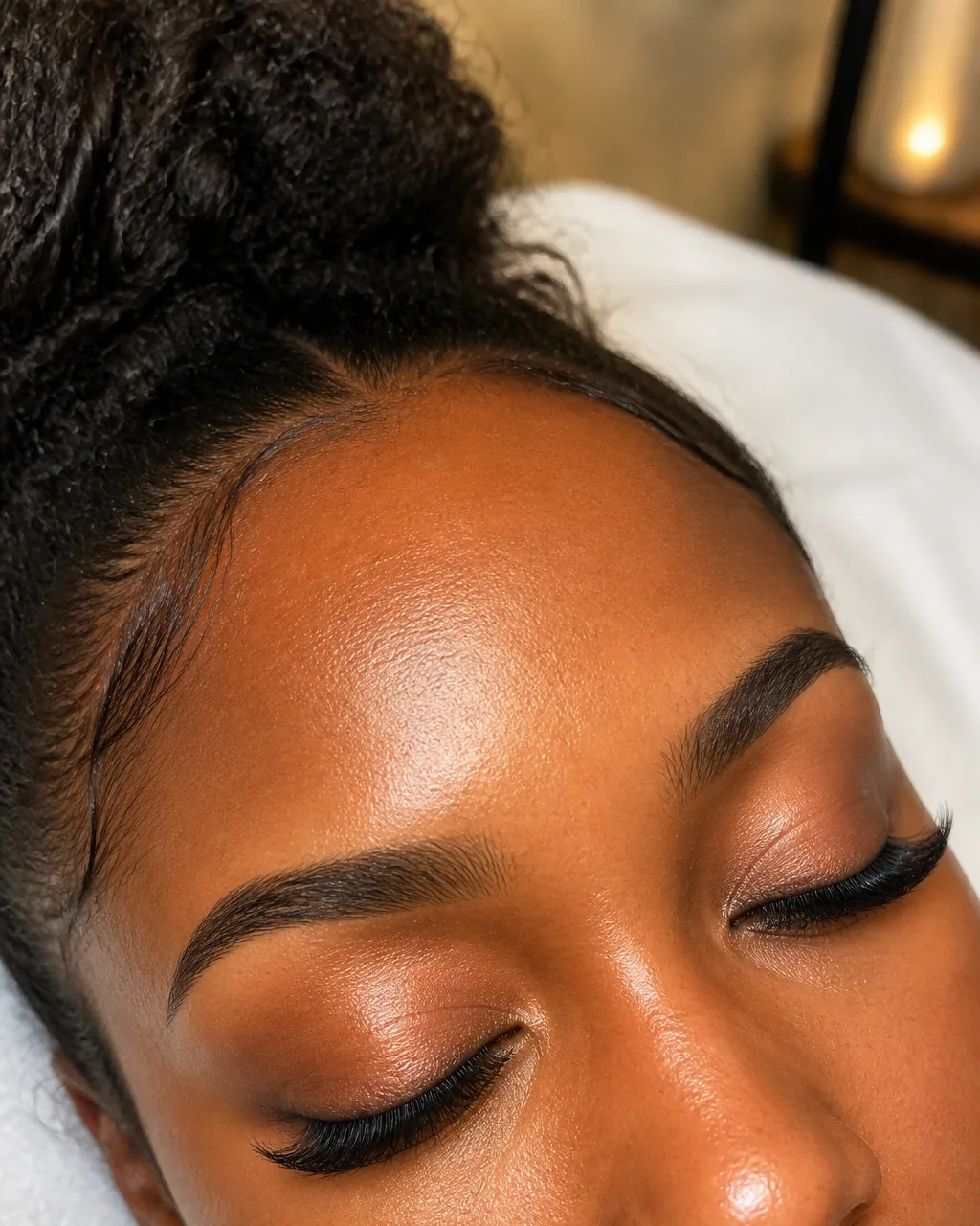 Natural Wispy lash clusters with soft airy texture on a client